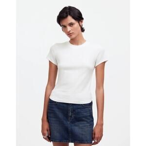Madewell Re-generative Cotton Ribbed Crewneck Tee XS White Short Sleeve Slim Fit